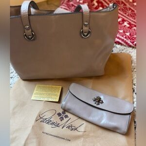 Patricia Nash Gray Leather Shoulder Bag and Wallet